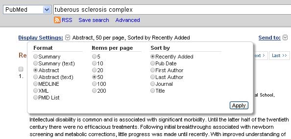 PubMed Display settings